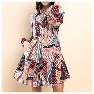 38 Boho Border Print Ruffle Tiered Dress
